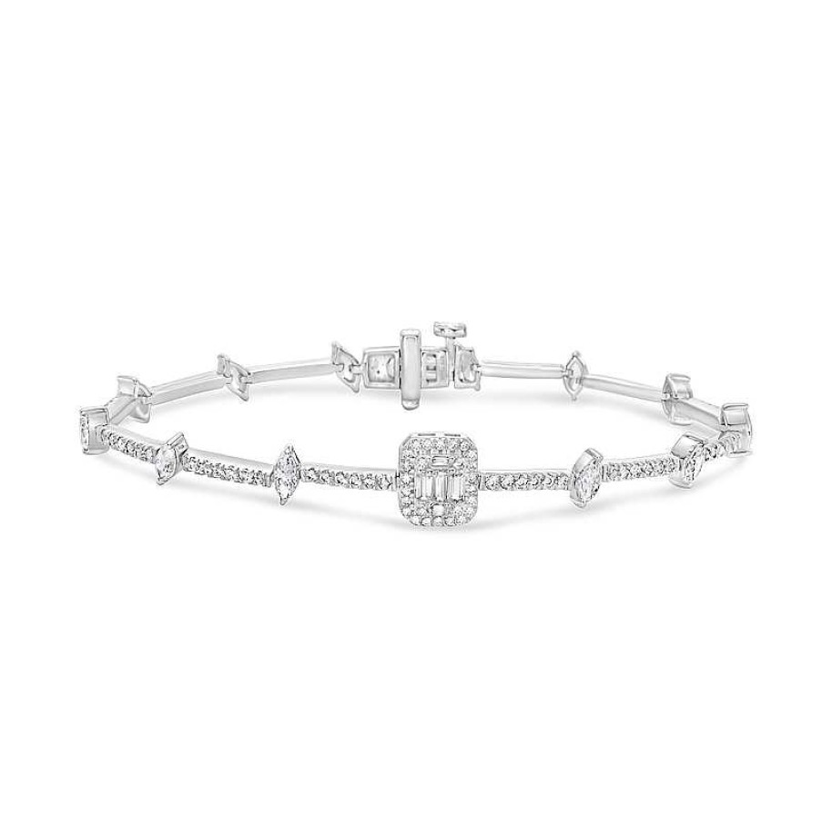 Zales 2-1/2 Ct. T.W. Princess Multi-Diamond And Marquise Station Bracelet In 10K White Gold Bracelets