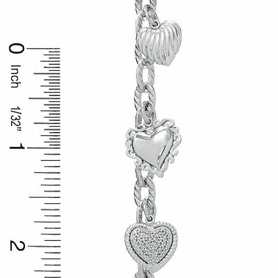 Zales 1/5 Ct. T.W. Diamond Heart Assorted Charm Bracelet In Sterling Silver Bracelets