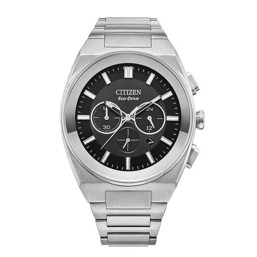 Citizen Men'S Citizen Eco-Drive® Axiom Chronograph Silver-Tone Watch With Black Dial (Model: Ca4580-50E) Watches