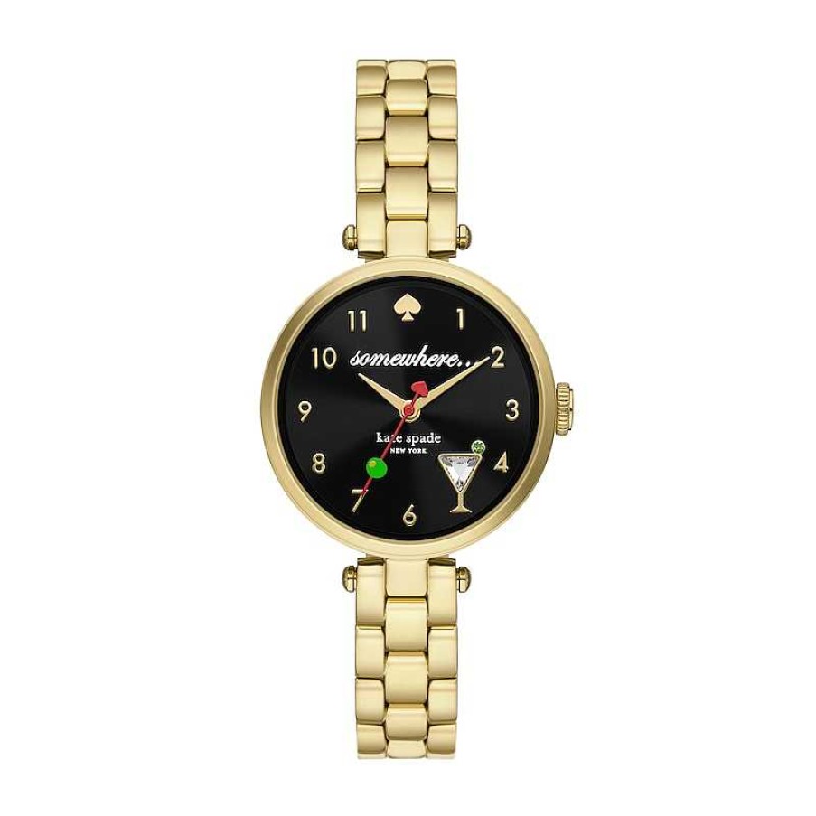 Kate Spade Ladies' Kate Spade Holland Gold-Tone Ip Martini Bracelet Watch With Black Dial (Model: Ksw1806) Watches