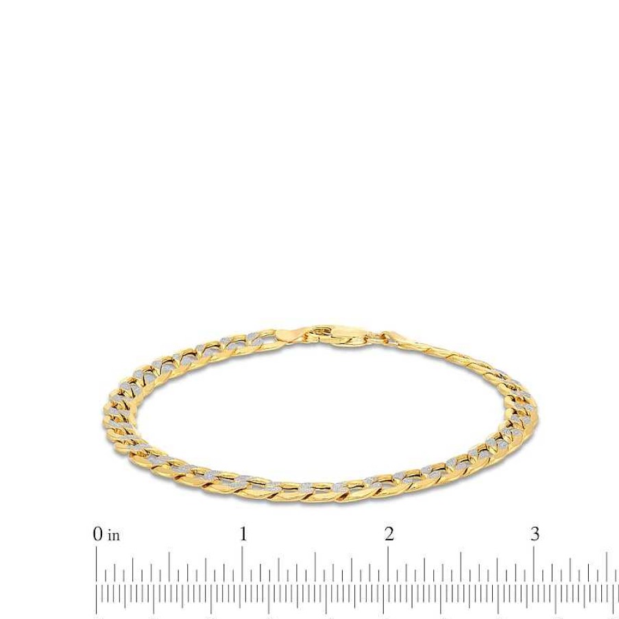 Zales Made In Italy Men'S 6.0Mm Diamond-Cut Curb Chain Bracelet In Hollow 10K Two-Tone Gold - 8.5" Bracelets