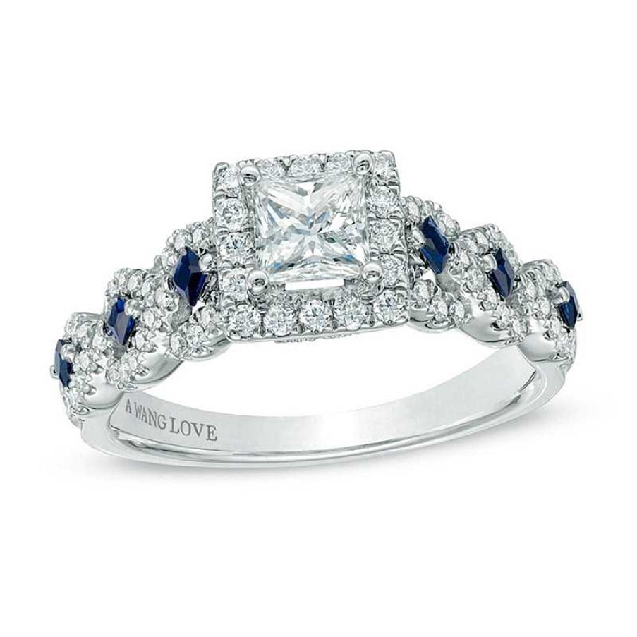 Zales Vera Wang Love Collection 1 Ct. T.W. Diamond And Blue Sapphire Engagement Ring In 14K White Gold Rings