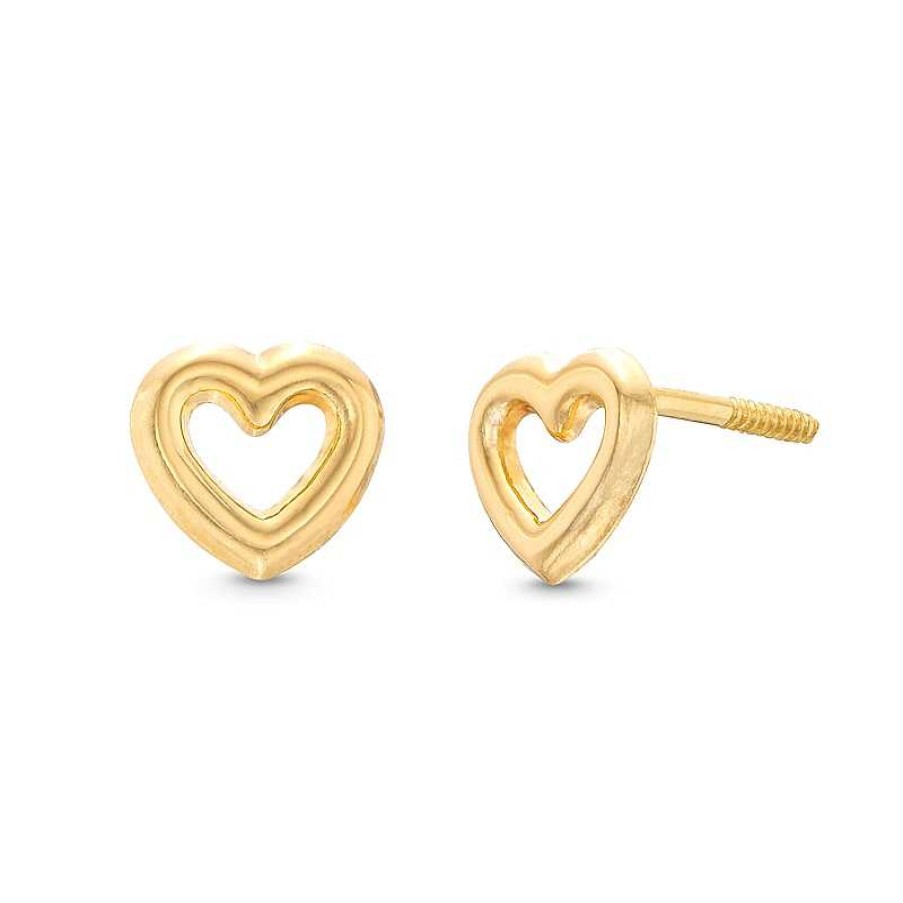 Zales Child'S Puffed Outline Heart Stud Earrings In 14K Gold Earrings