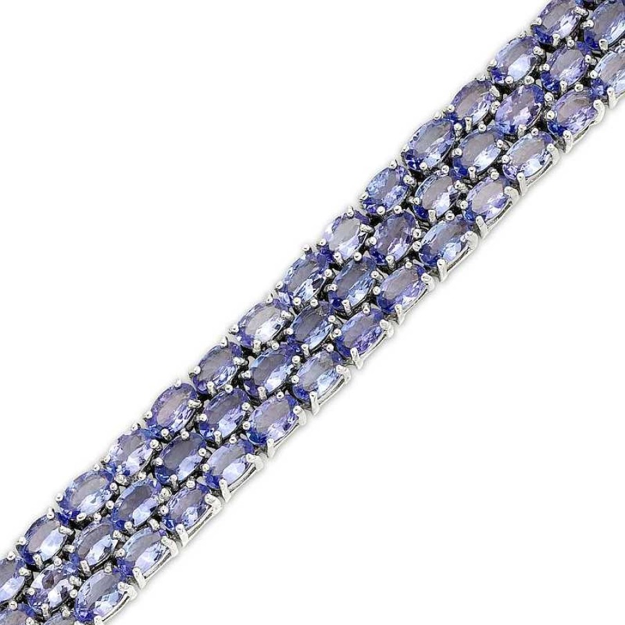 Zales Sideways Oval Tanzanite Triple Row Line Bracelet In Sterling Silver Bracelets