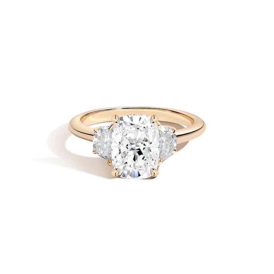 Zales Zales X Shahla Certified Cushion Lab-Created Center Diamond 2-1/3 Ct. T.W. Arch Three Stone Engagement Ring In 14K Gold Rings