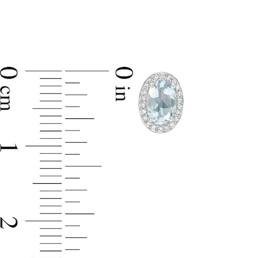 Zales Oval Aquamarine And 1/10 Ct. T.W. Diamond Frame Stud Earrings In 10K White Gold Earrings