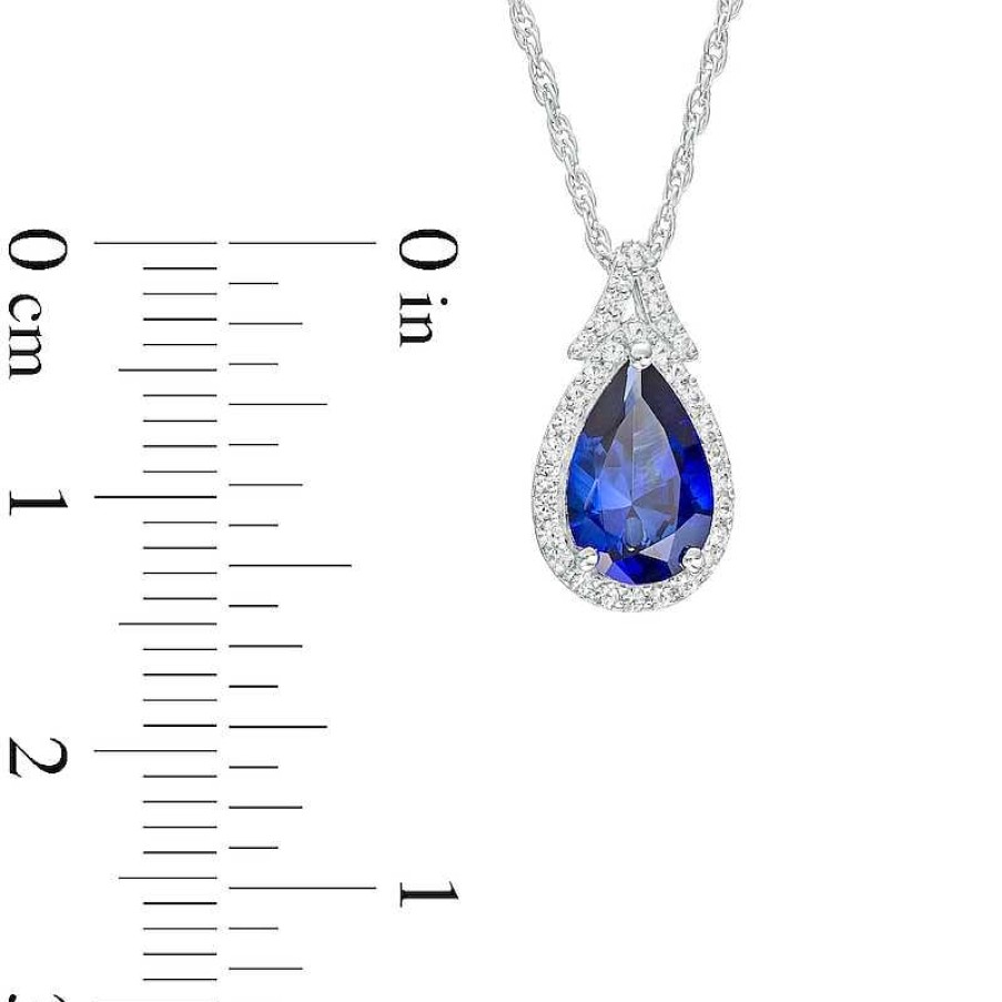 Zales Pear-Shaped Blue And White Lab-Created Sapphire Frame Split Bail Pendant In Sterling Silver Necklaces