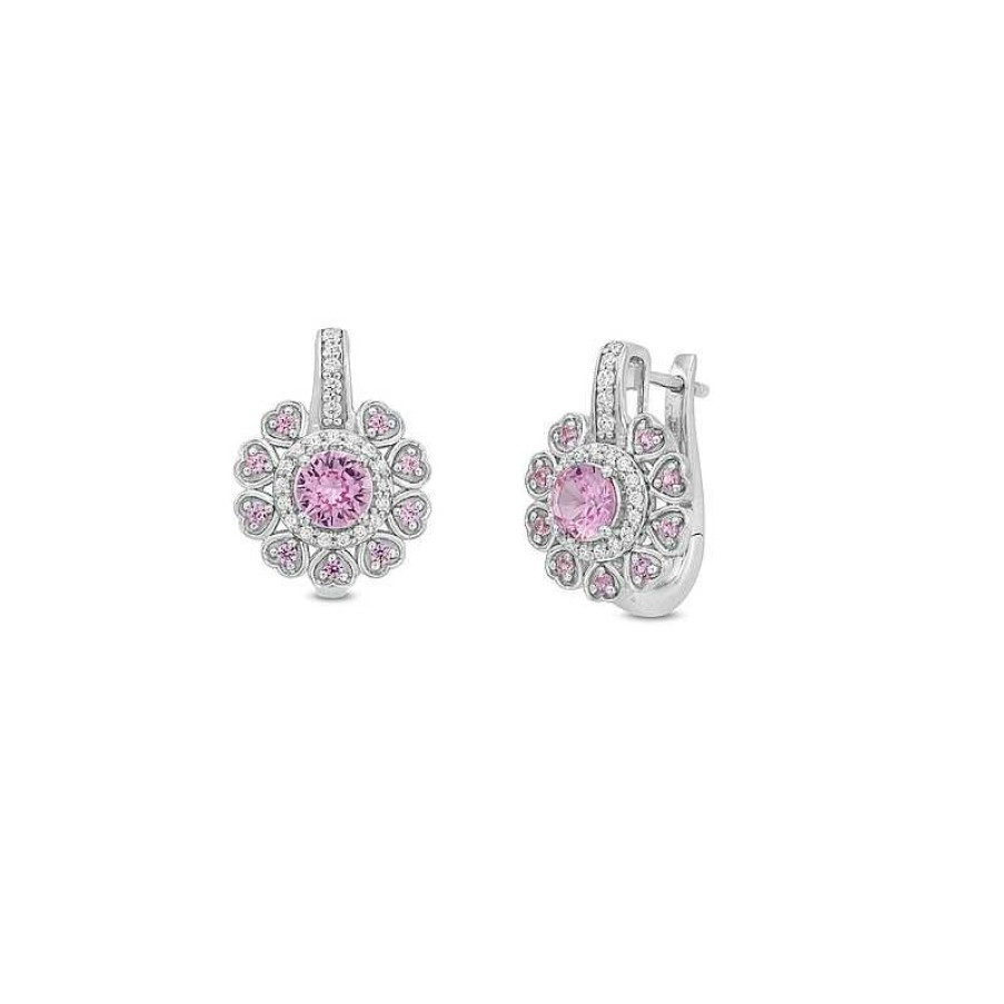 Zales 4.0Mm Pink And White Lab-Created Sapphire Heart Petal Frame Drop Earrings In Sterling Silver Earrings