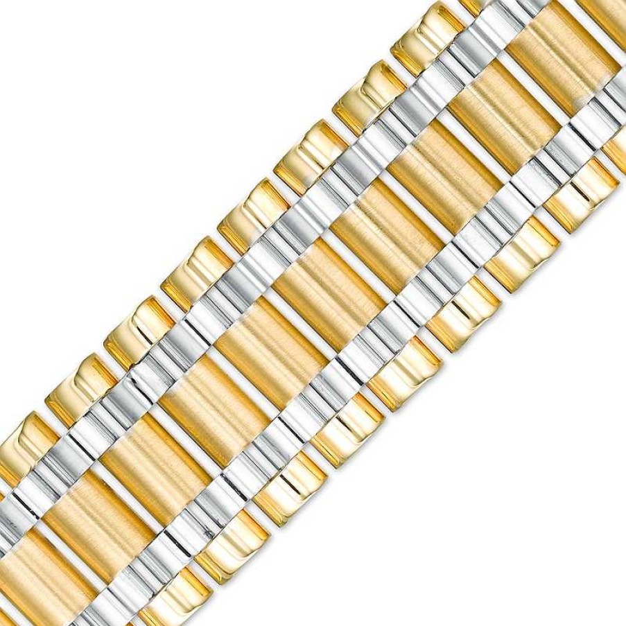 Zales Men'S 16.0Mm Multi-Row Link Chain Bracelet In Hollow 10K Two-Tone Gold - 8.5" Bracelets