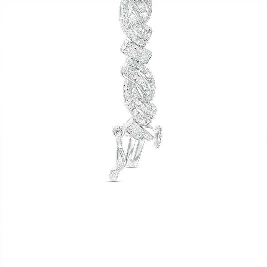 Zales 2 Ct. T.W. Baguette And Round Diamond Bypass Bracelet In Sterling Silver Bracelets