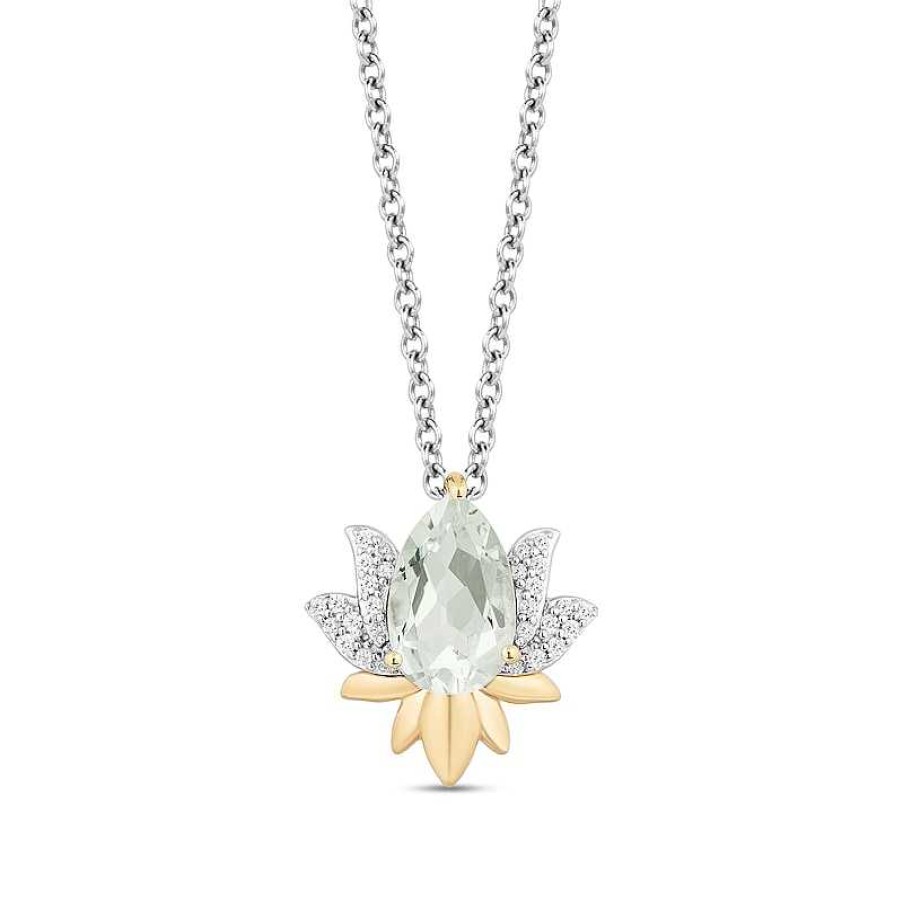 Zales Enchanted Disney Tiana Green Quartz And 1/10 Ct. T.W. Diamond Lily Pendant In Sterling Silver And 10K Gold - 19" Necklaces