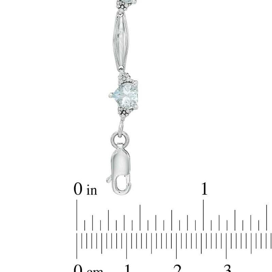 Zales 5.0Mm Heart-Shaped Aquamarine And Diamond Accent Bracelet In Sterling Silver Bracelets