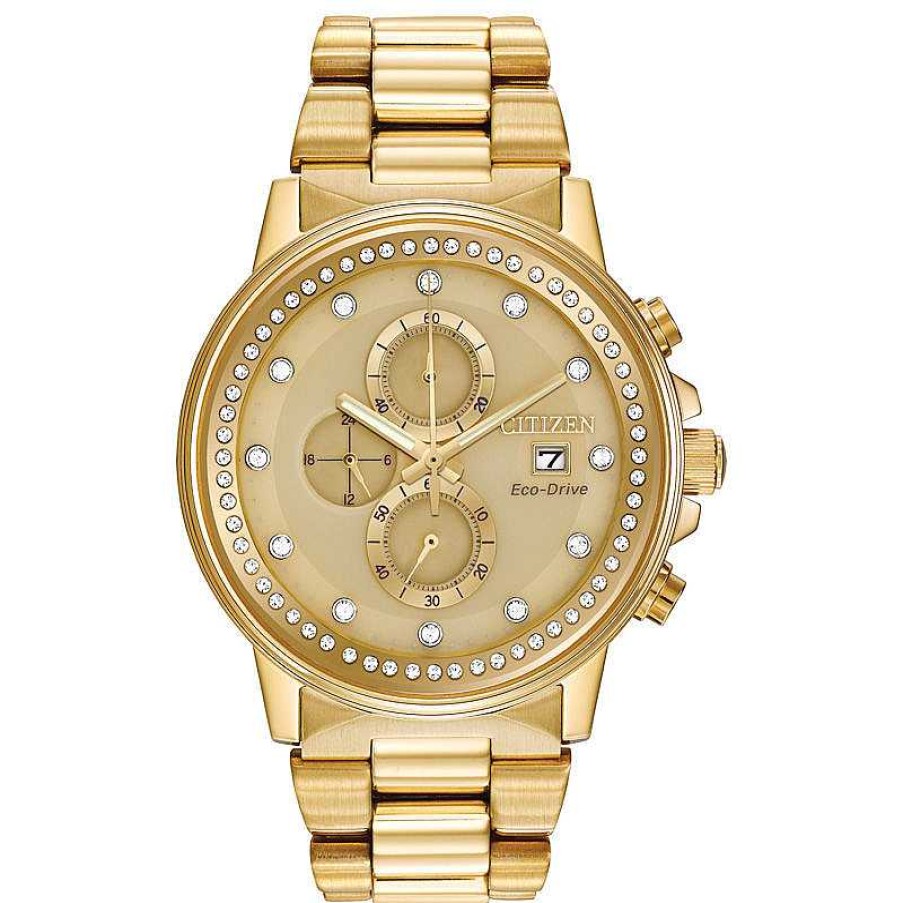 Citizen Ladies' Citizen Eco-Drive® Nighthawk Crystal Accent Gold-Tone Chronograph Watch (Model: Fb3002-53P) Watches