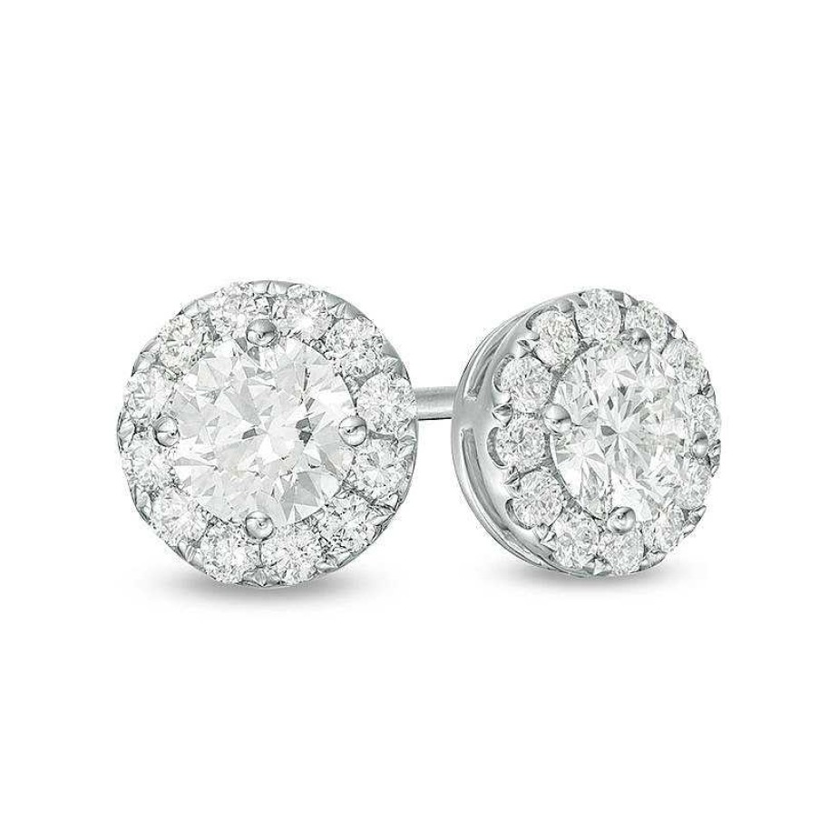 Zales 1 Ct. T.W. Diamond Raised Frame Stud Earrings In 14K White Gold Earrings