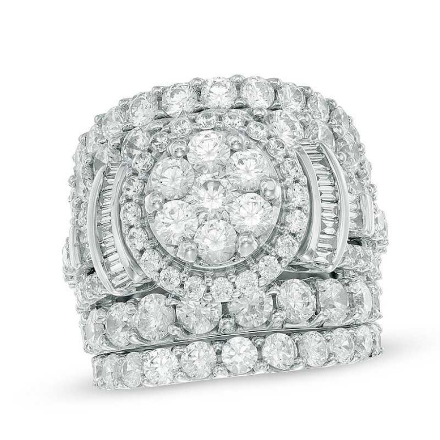 Zales 6 Ct. T.W. Multi-Diamond Frame Collared Three Piece Bridal Set In 14K White Gold Rings