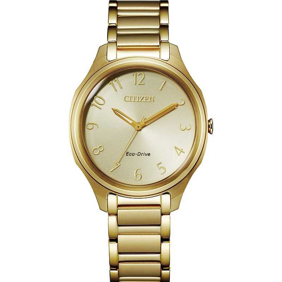 Citizen Ladies' Citizen Eco-Drive® Drive Gold-Tone Watch With Champagne Dial (Model: Em0752-54P) Watches