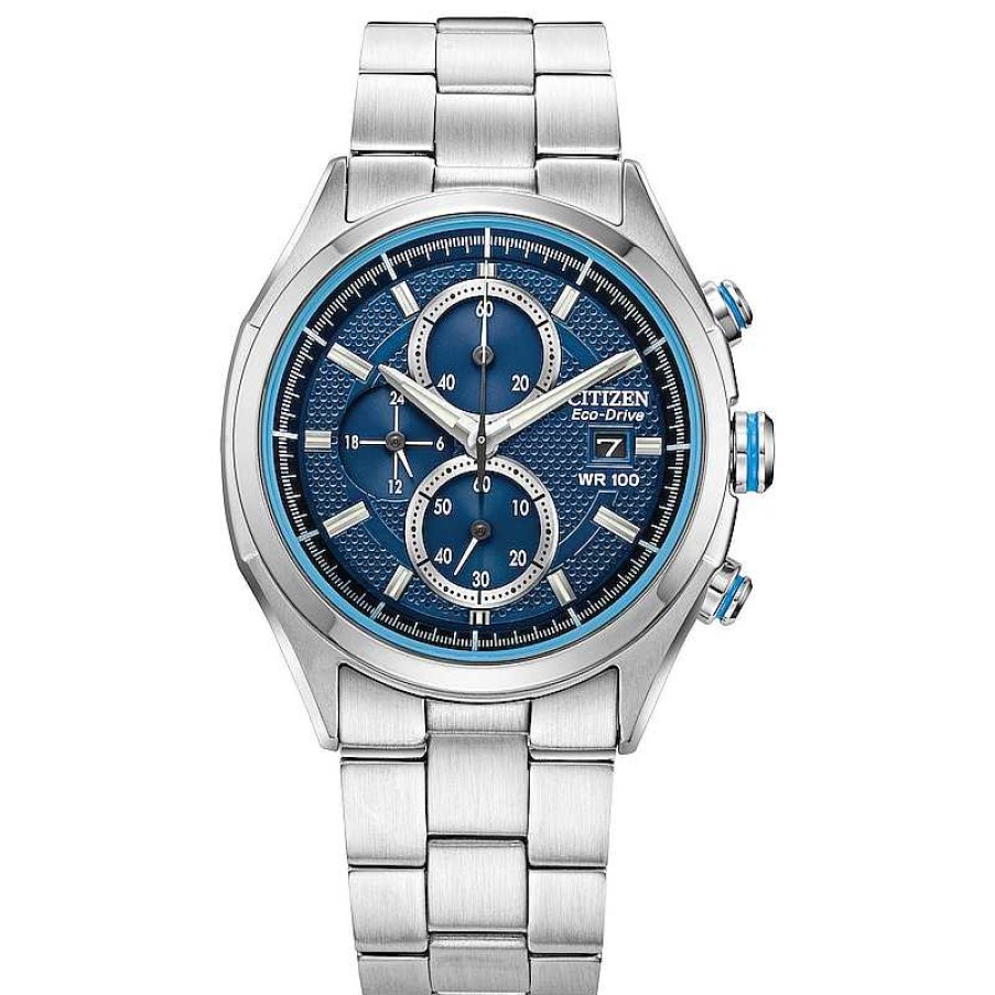 Citizen Men'S Citizen Eco-Drive® Drive Chronograph Watch With Textured Dark Blue Dial (Model: Ca0430-54M) Watches