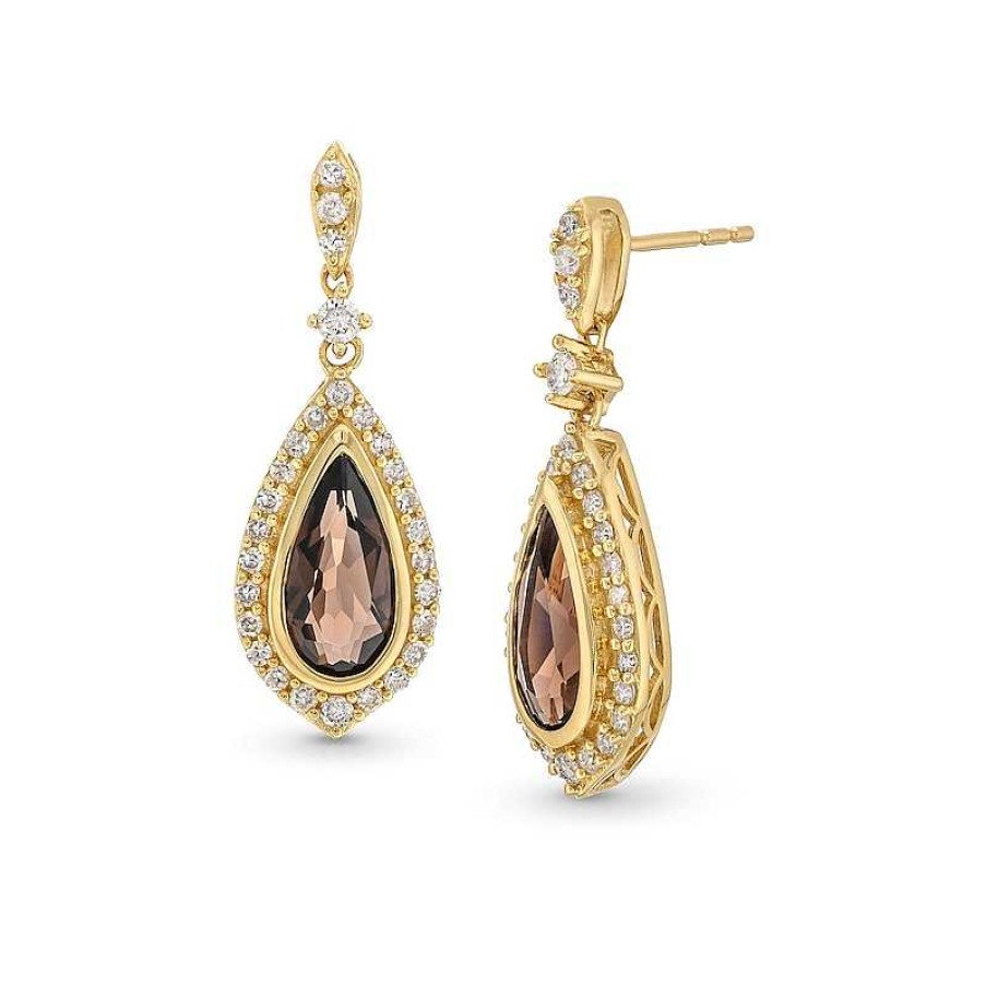 Zales Pear-Shaped Smoky Quartz And 1/2 Ct. T.W. Diamond Drop Earrings In 10K Gold Earrings