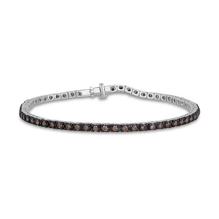 Zales 1 Ct. T.W. Champagne Diamond Tennis Bracelet In 10K White Gold With Black Rhodium Bracelets