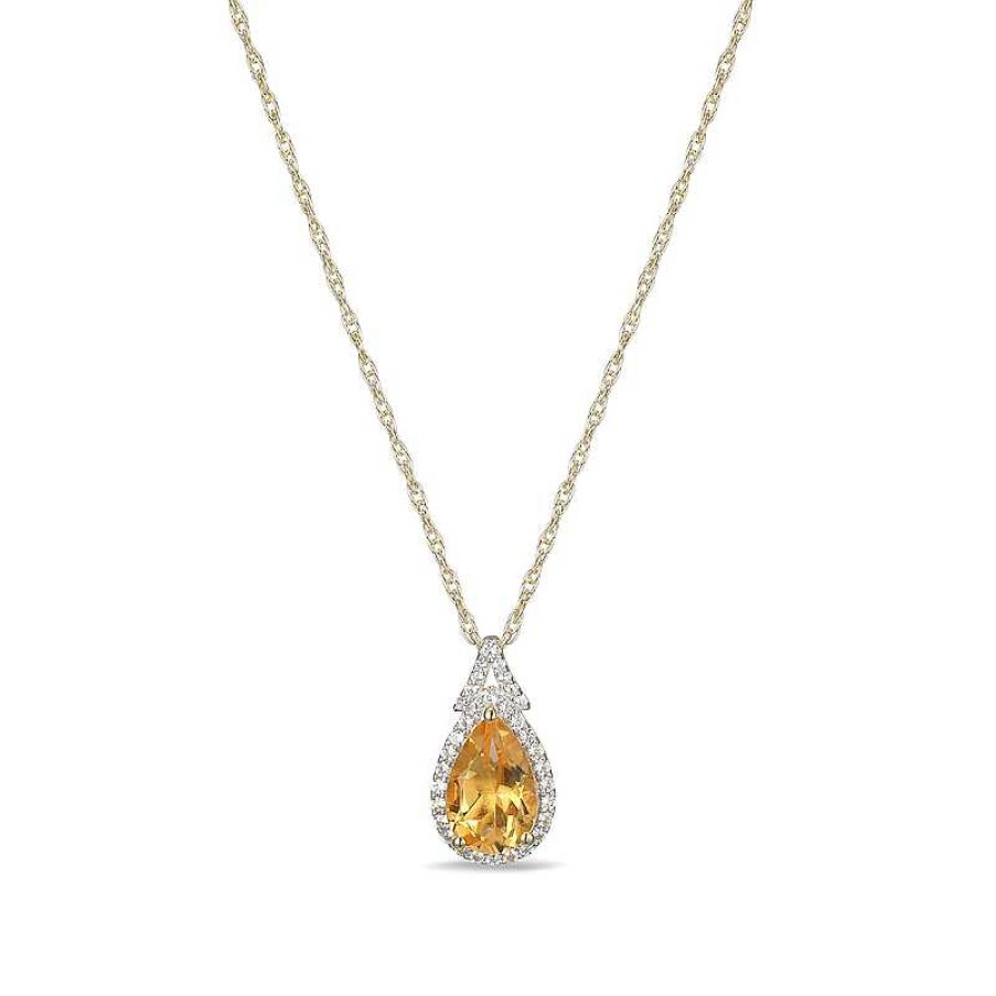 Zales Pear-Shaped Citrine And White Lab-Created Sapphire Frame Pendant In Sterling Silver With 18K Gold Plate Necklaces