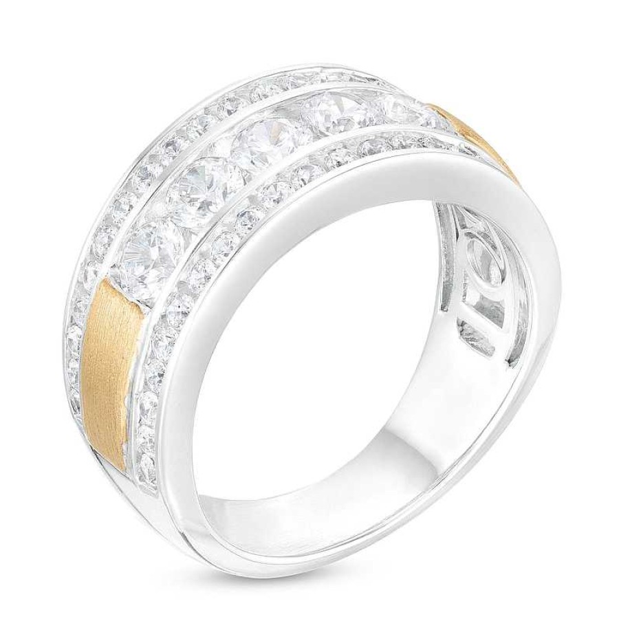 Zales Men'S 2 Ct. T.W. Certified Lab-Created Diamond Border Five Stone Wedding Band In 14K Two-Tone Gold (F/Vs2) Rings