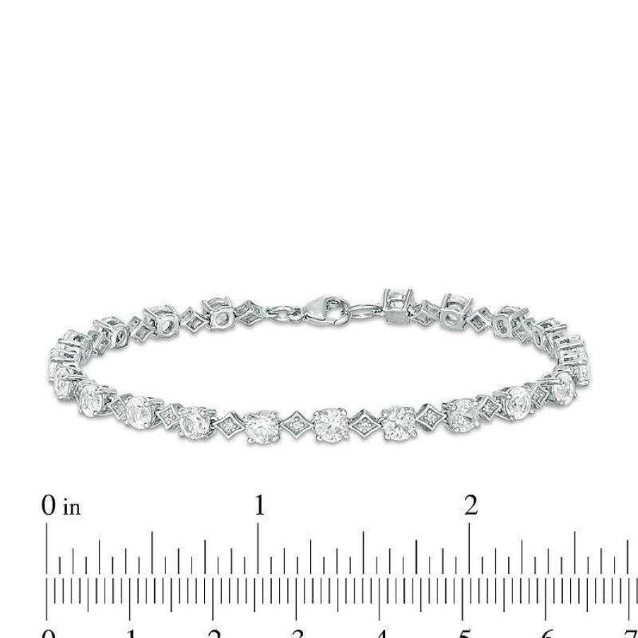 Zales Lab-Created White Sapphire Alternating Geometric Tennis Bracelet In Sterling Silver - 7.5" Bracelets