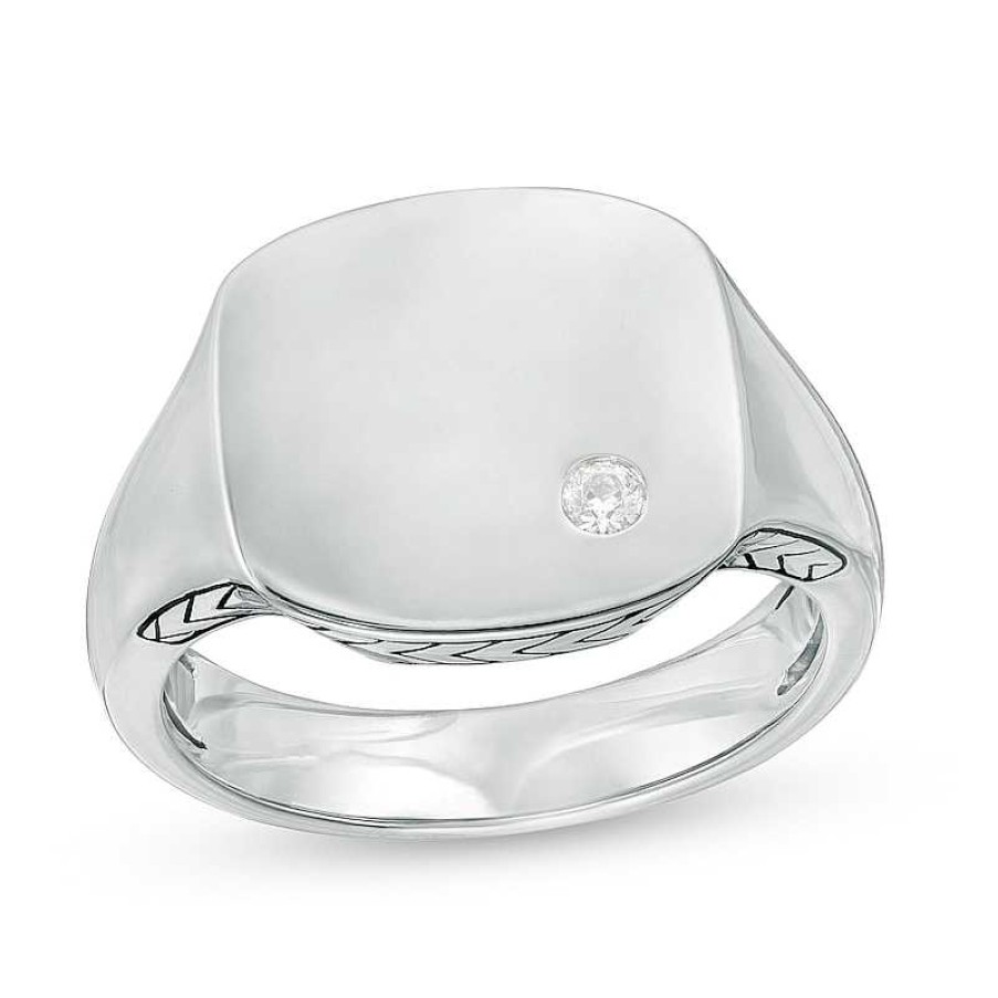 Zales Vera Wang Men 1/20 Ct. T.W. Diamond Etched Chevron Signet Ring In Sterling Silver Rings