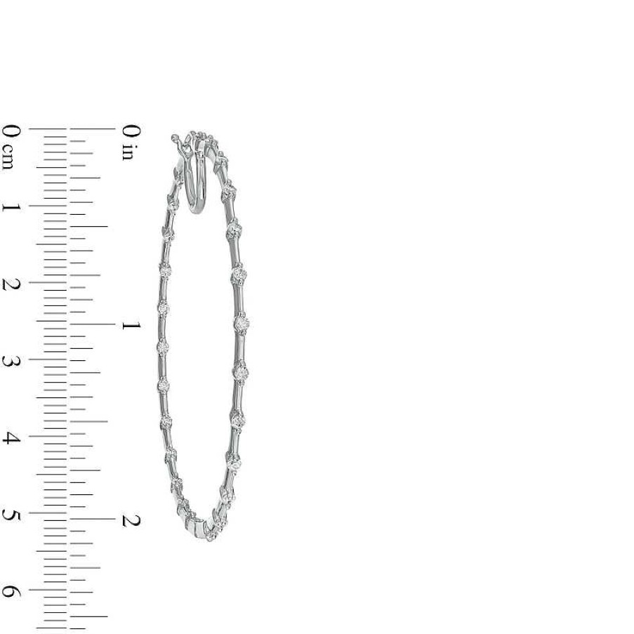 Zales 1 Ct. T.W. Diamond Station Inside-Out Hoop Earrings In 10K White Gold Earrings