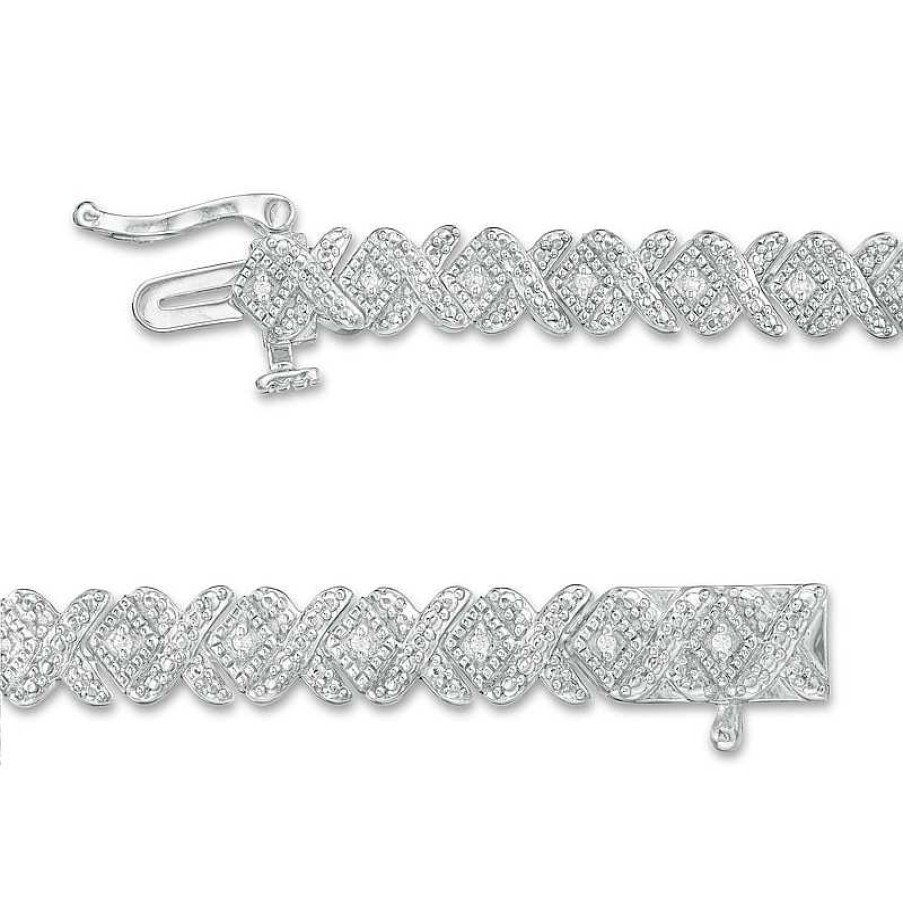 Zales 1/10 Ct. T.W. Diamond Vintage-Style Alternating "X" Bracelet In Sterling Silver 7.25" Bracelets