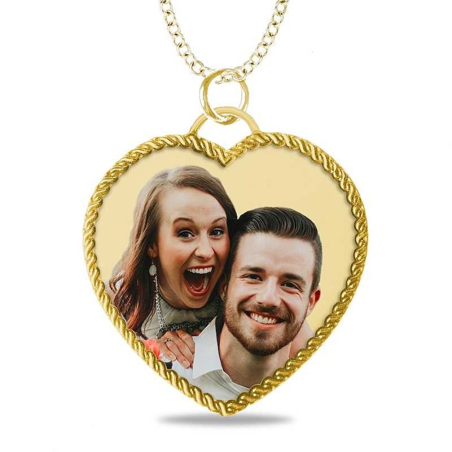 Zales Engravable Photo Rope Frame Heart Pendant In 10K White, Yellow Or Rose Gold (1 Image And 3 Lines) Necklaces