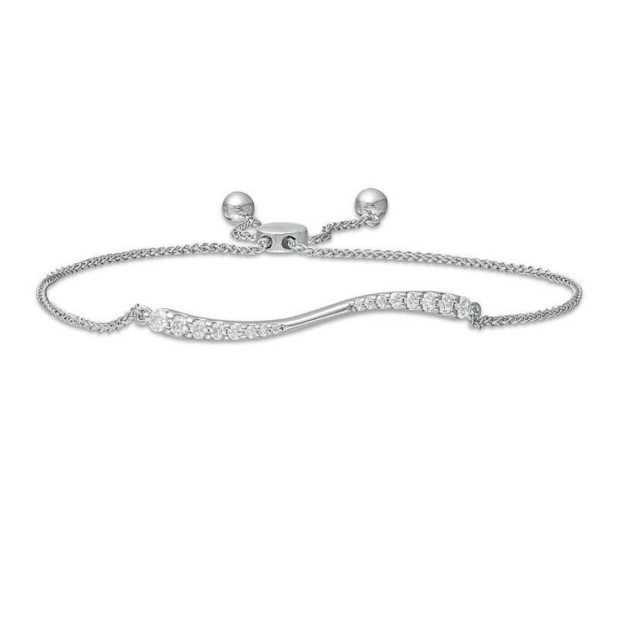 Zales 1/2 Ct. T.W. Journey Diamond Wave Bolo Bracelet In 10K White Gold - 9.0" Bracelets