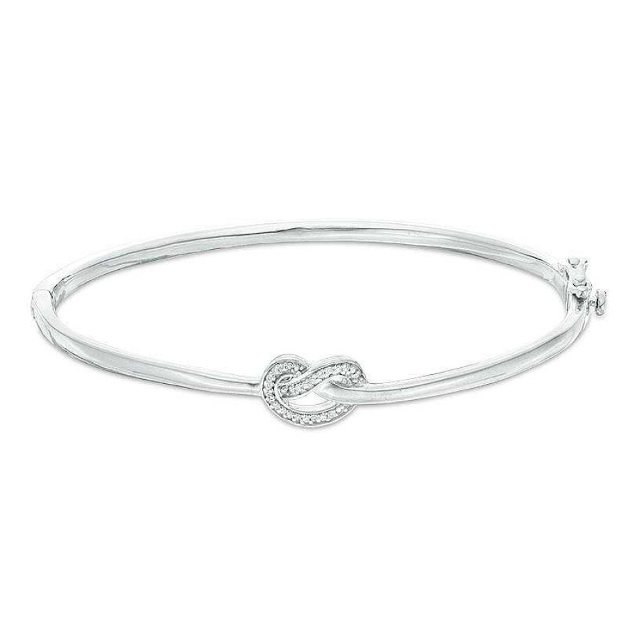 Zales 1/15 Ct. T.W. Diamond Love Knot Pretzel Bangle In Sterling Silver Bracelets