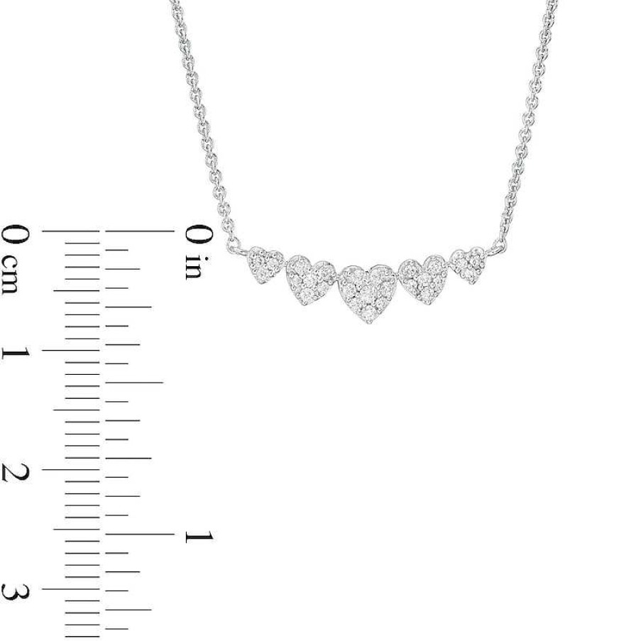 Zales 1/5 Ct. T.W. Heart-Shaped Multi-Diamond Five Stone Necklace In Sterling Silver Necklaces