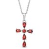 Zales Pear-Shaped And Round Garnet Cross Pendant In Sterling Silver Necklaces