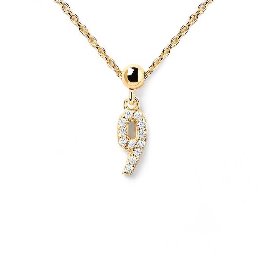 Zales Pdpaola At Zales Cubic Zirconia Number "9" Bead Charm In Sterling Silver With 18K Gold Plate Necklaces