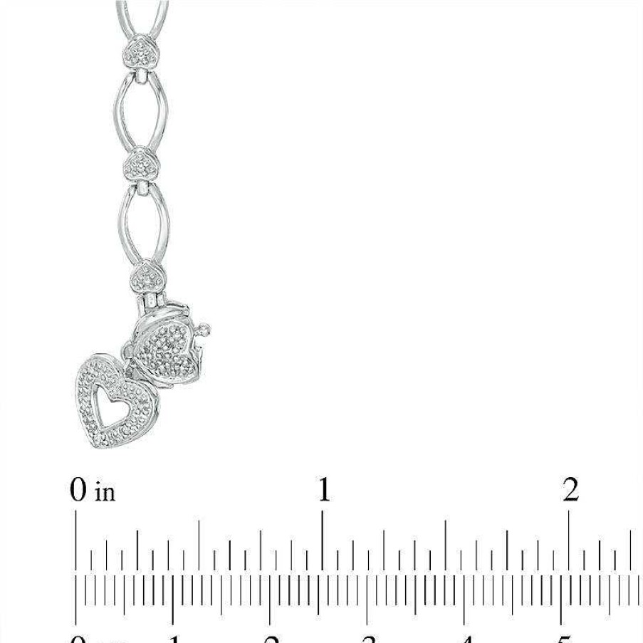 Zales Diamond Accent Oval Link With Heart Charm Bracelet In Sterling Silver - 7.25" Bracelets