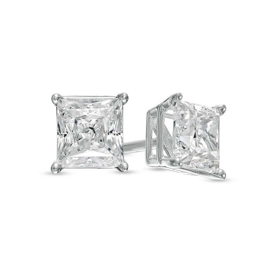 Zales 1 Ct. T.W. Certified Princess-Cut Lab-Created Diamond Solitaire Stud Earrings In 14K White Gold (F/Si2) Earrings