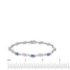 Zales Oval Blue And White Lab-Created Sapphire Bypass Wave Alternating Line Bracelet In Sterling Silver - 7.25" Bracelets