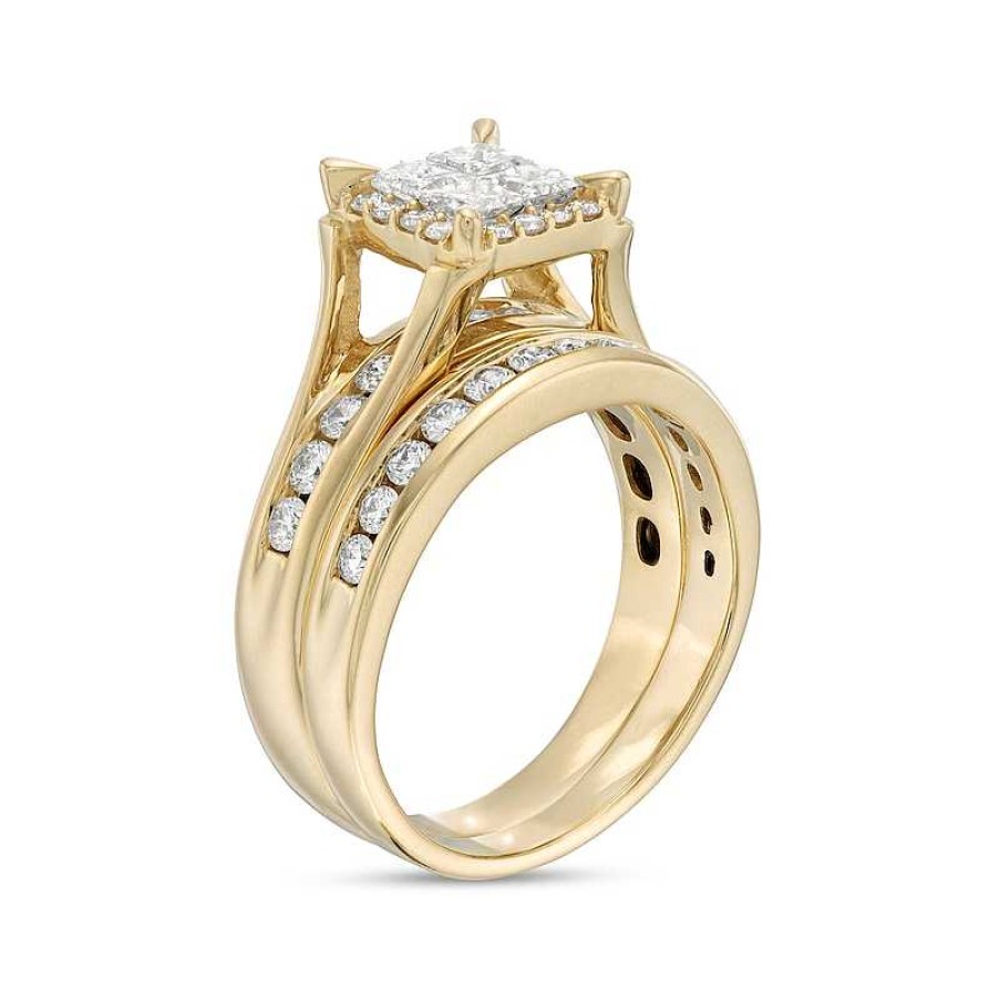 Zales 1-1/2 Ct. T.W. Princess-Cut Quad Diamond Frame Bridal Set In 14K Gold Rings