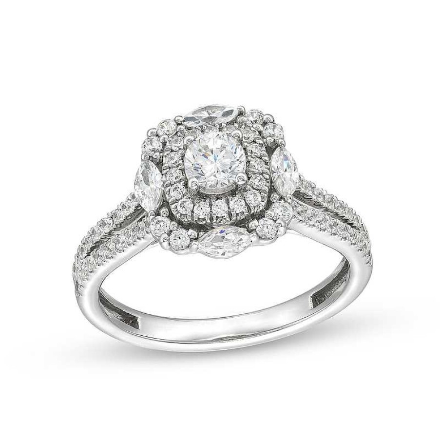 Zales 1 Ct. T.W. Diamond Ornate Frame Split Shank Engagement Ring In 14K White Gold (I/I1) Rings