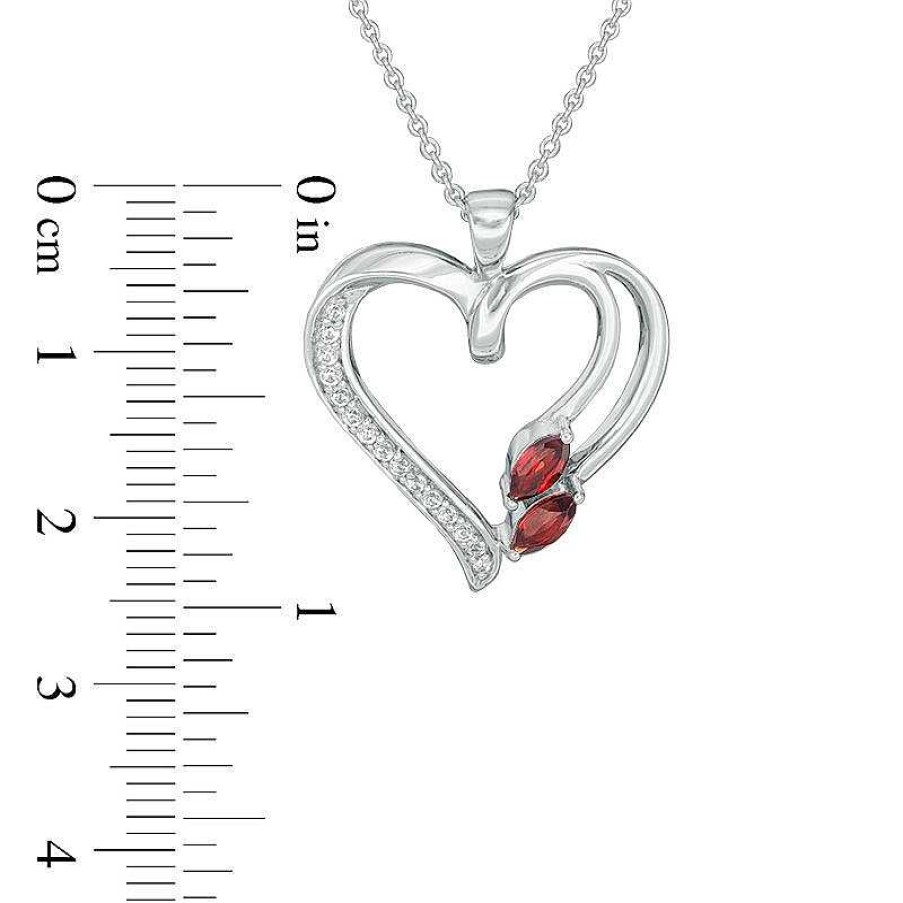 Zales Marquise Garnet And Lab-Created White Sapphire Heart Pendant In Sterling Silver Necklaces