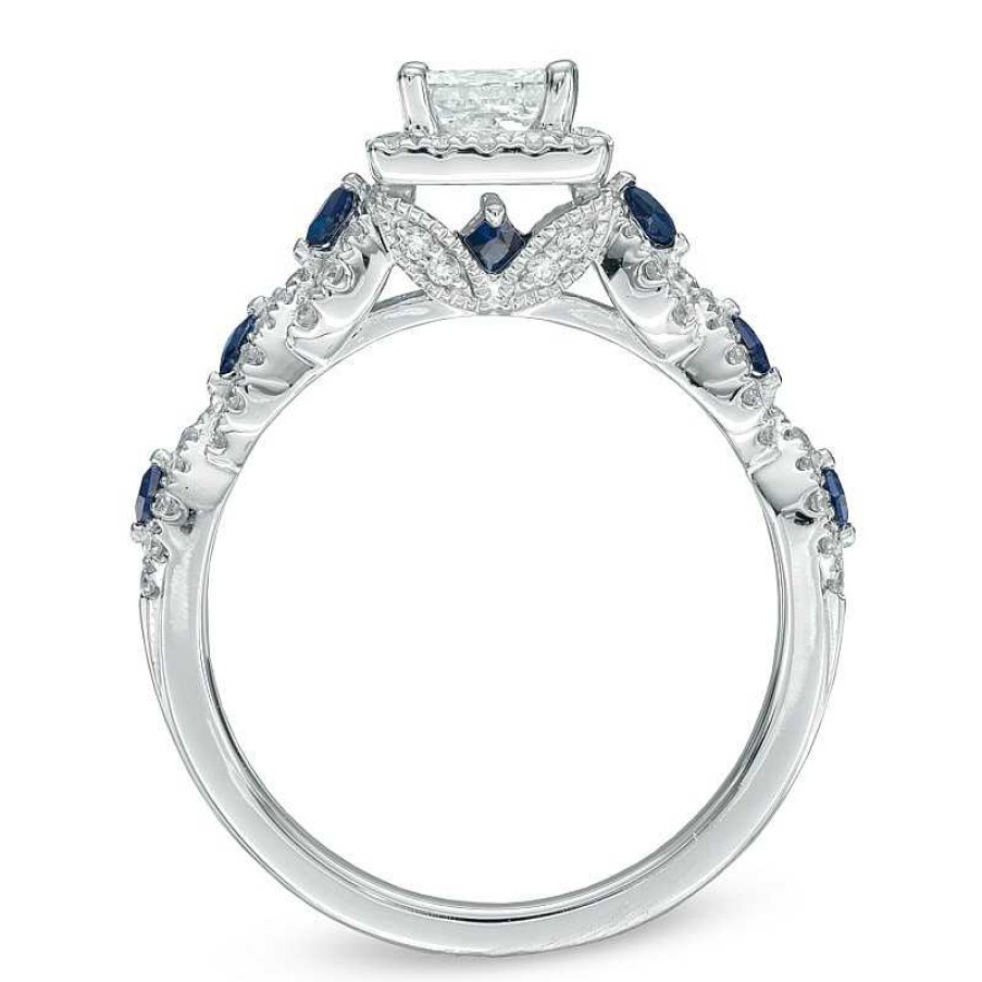 Zales Vera Wang Love Collection 1 Ct. T.W. Diamond And Blue Sapphire Engagement Ring In 14K White Gold Rings