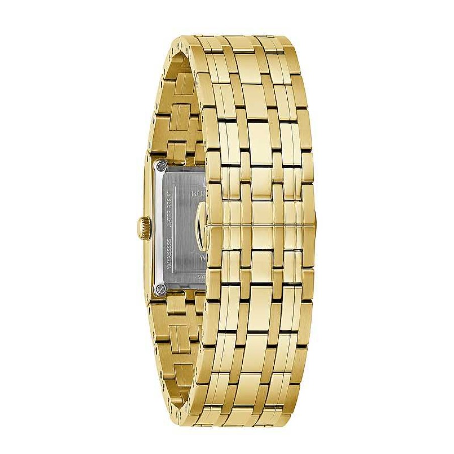 Bulova Ladies' Bulova Quadra Marc Anthony Diamond Accent Gold-Tone Watch With Black Square Dial (Model: 97P167) Watches