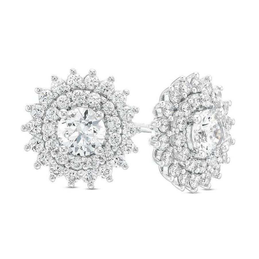 Zales 1-1/2 Ct. T.W. Certified Lab-Created Diamond Double Sunburst Frame Stud Earrings In 14K White Gold (F/Si2) Earrings