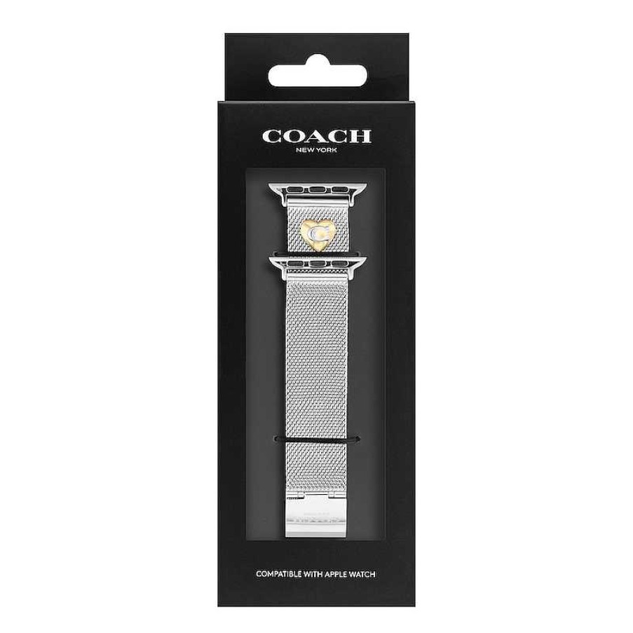 Coach Ladies' Coach Apple Straps Heart Charm Mesh Interchangeable Replacement Band Smart Watch Attachment (Model: 14700239) Watches