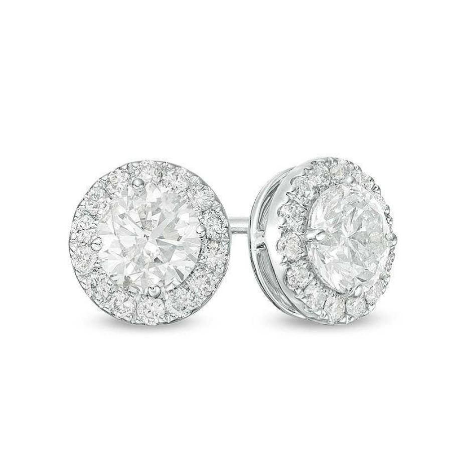 Zales 1-1/2 Ct. T.W. Certified Diamond Frame Stud Earrings In 14K White Gold (I/Si2) Earrings