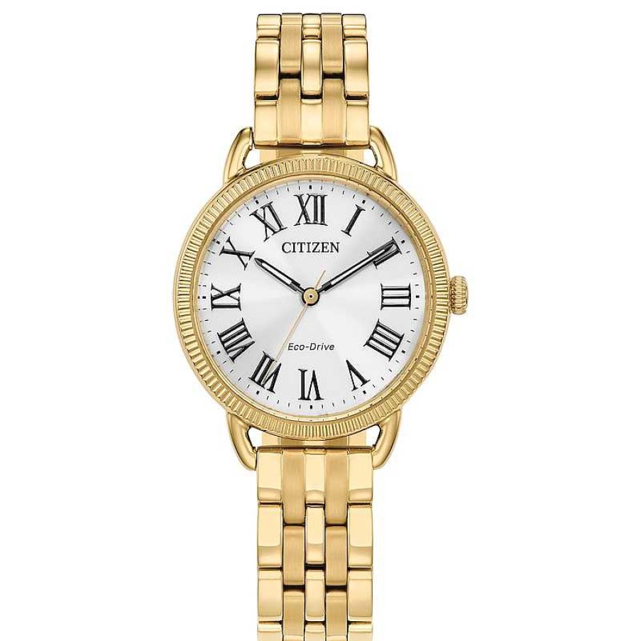 Citizen Ladies' Citizen Eco-Drive® Classic Gold-Tone Ip Watch With Silver-Tone Dial (Model: Em1052-51A) Watches