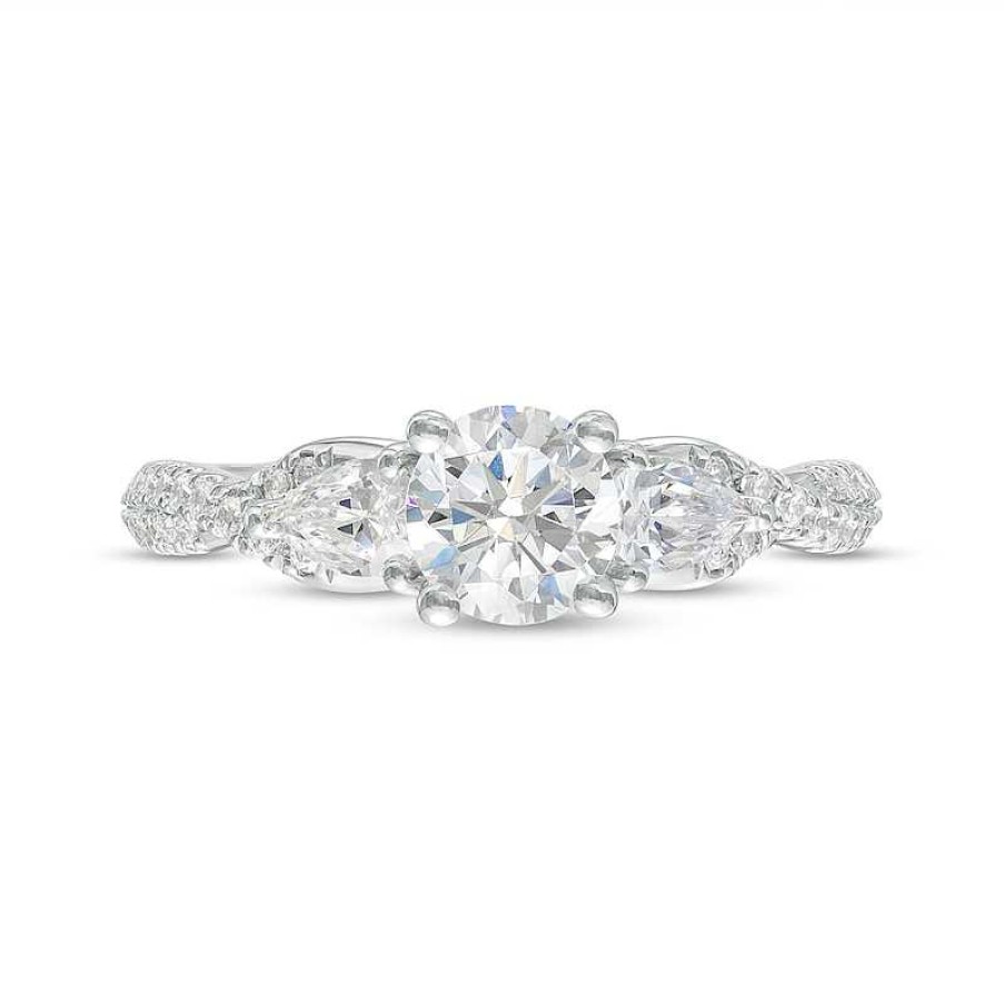 Zales Vera Wang Love Collection 1-1/3 Ct. T.W. Round And Pear-Shaped Diamond Three Stone Engagement Ring In 14K White Gold Rings