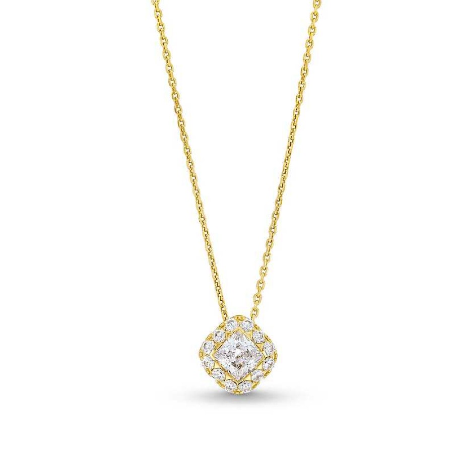 Zales 3/4 Ct. T.W. Princess-Cut Diamond Tilted Cushion Frame Pendant In 14K Gold Necklaces