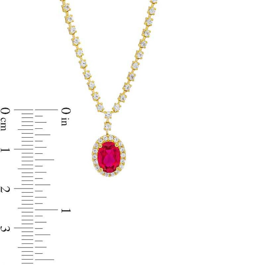 Zales Oval Lab-Created Ruby And White Lab-Created Sapphire Frame Chain Necklace In 10K Gold - 17" Necklaces